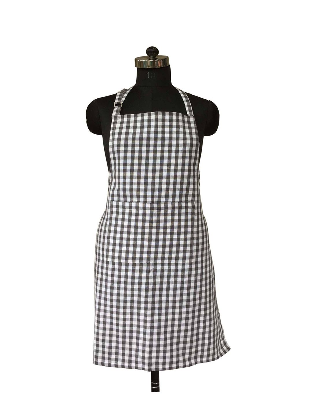 Lushomes Grey & White Checked Cotton Kitchen Chef Apron Price in India