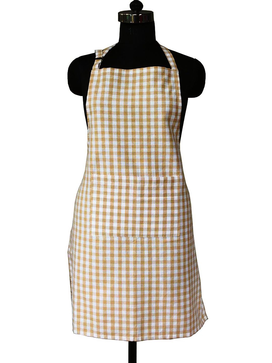 Lushomes Beige & White Checked Cotton Kitchen Chef Apron Price in India