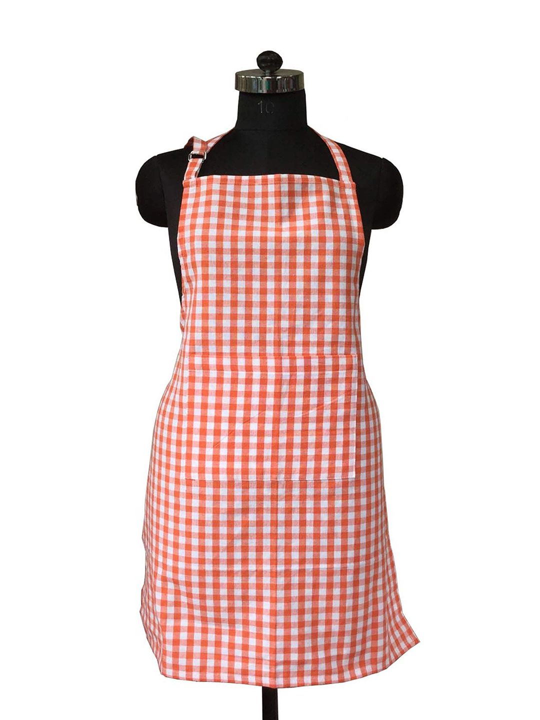 Lushomes Unisex Orange & White Checked Cotton Apron Price in India