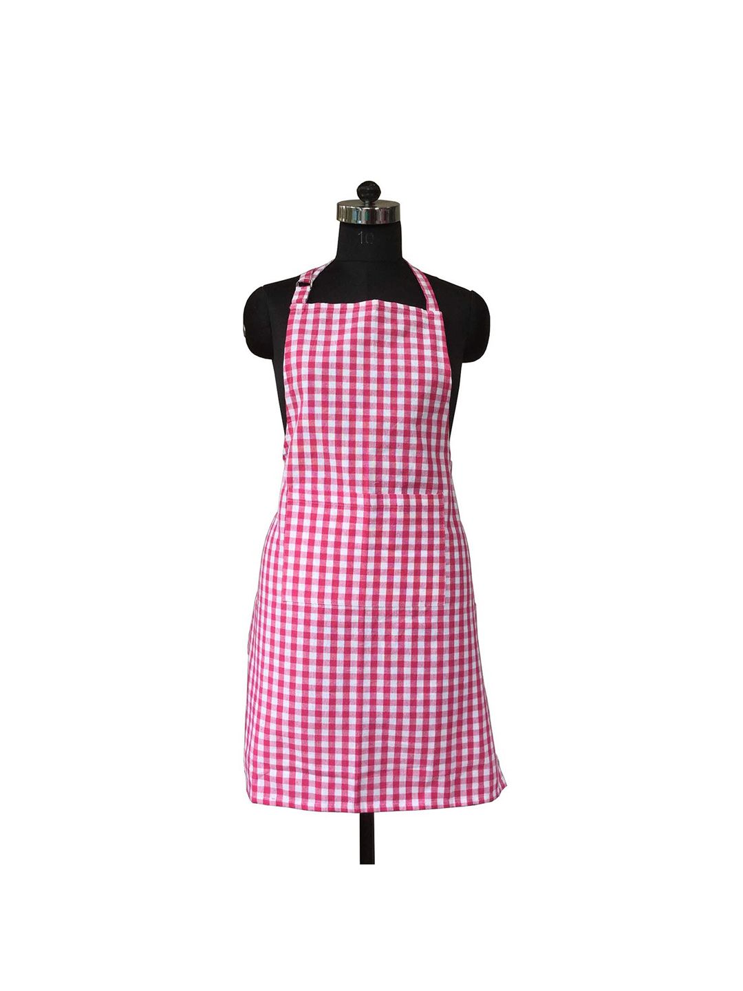 Lushomes Pink & White Checked Cotton Apron with Pocket & Adjustable Buckle Price in India