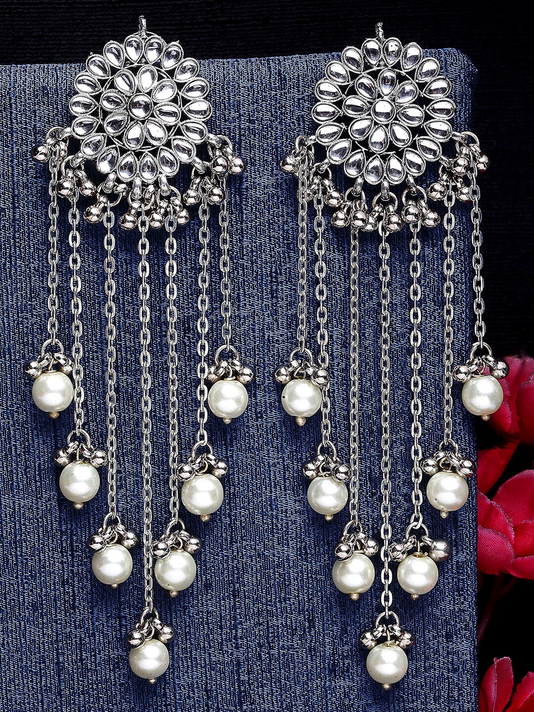 KARATCART Silver-Toned & White Classic Pearl Drop Earrings Price in India