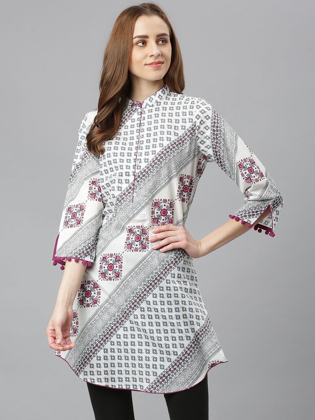 Lakshita Women Grey Ethnic Motifs Printed Pure Cotton Kurti Price in India