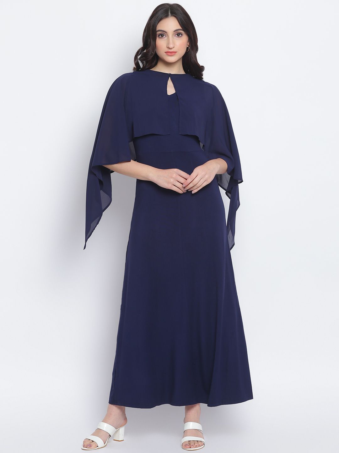 Lakshita Women Navy Blue Solid Layered Maxi Dress Price in India