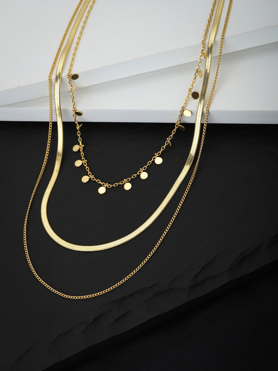 Carlton London Gold-Toned Brass Gold-Plated Layered Necklace Price in India