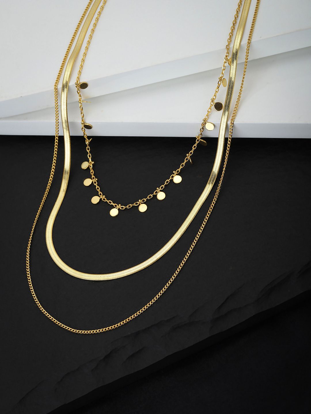 Carlton London Gold-Toned Brass Gold-Plated Layered Necklace Price in India