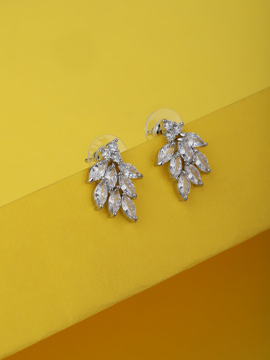 Carlton London Rhodium-Plated Silver-Toned Cubic Zirconia Handcrafted Drop Earrings Price in India