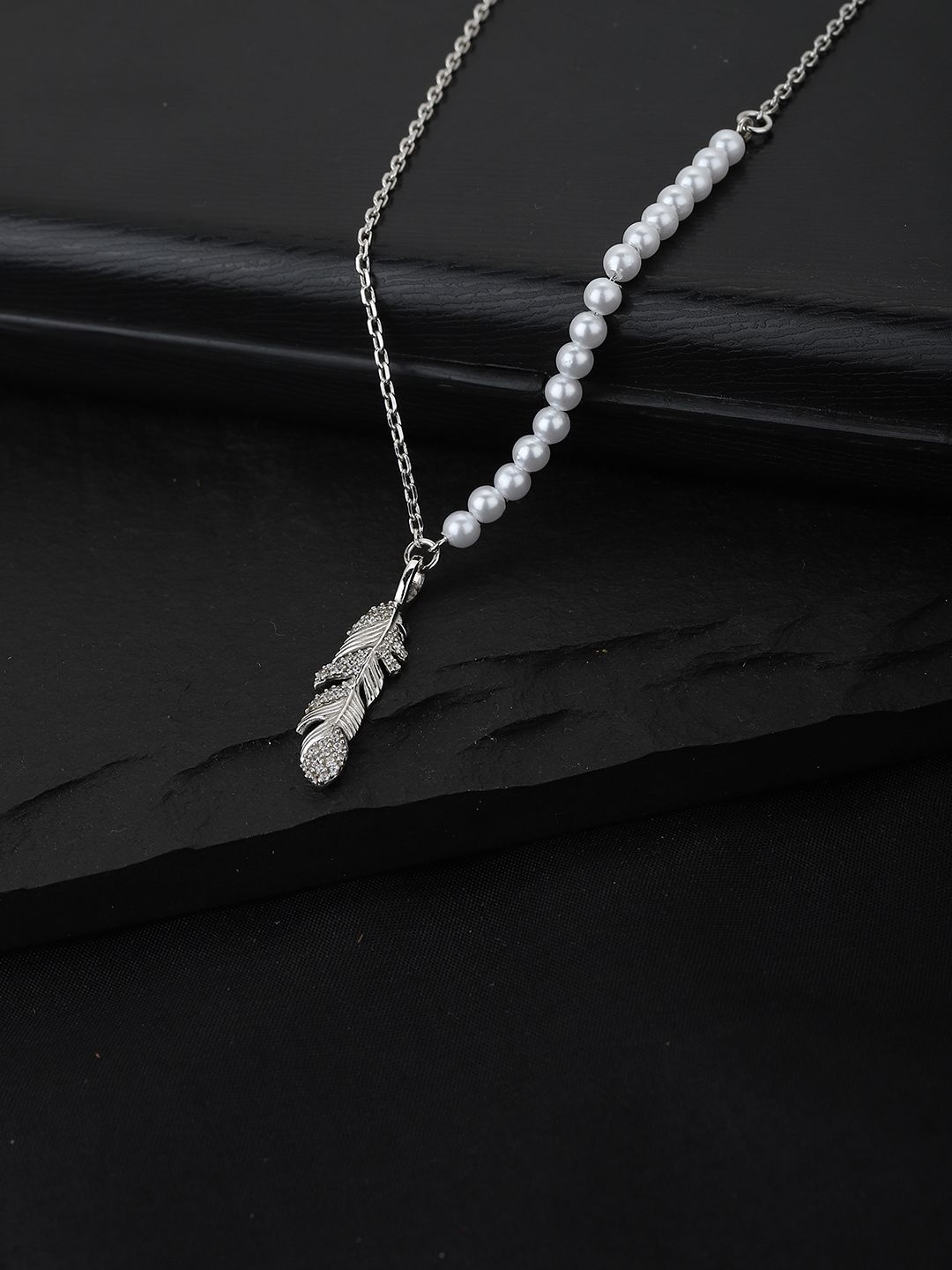 Carlton London White & Silver-Toned Brass Rhodium-Plated Necklace Price in India
