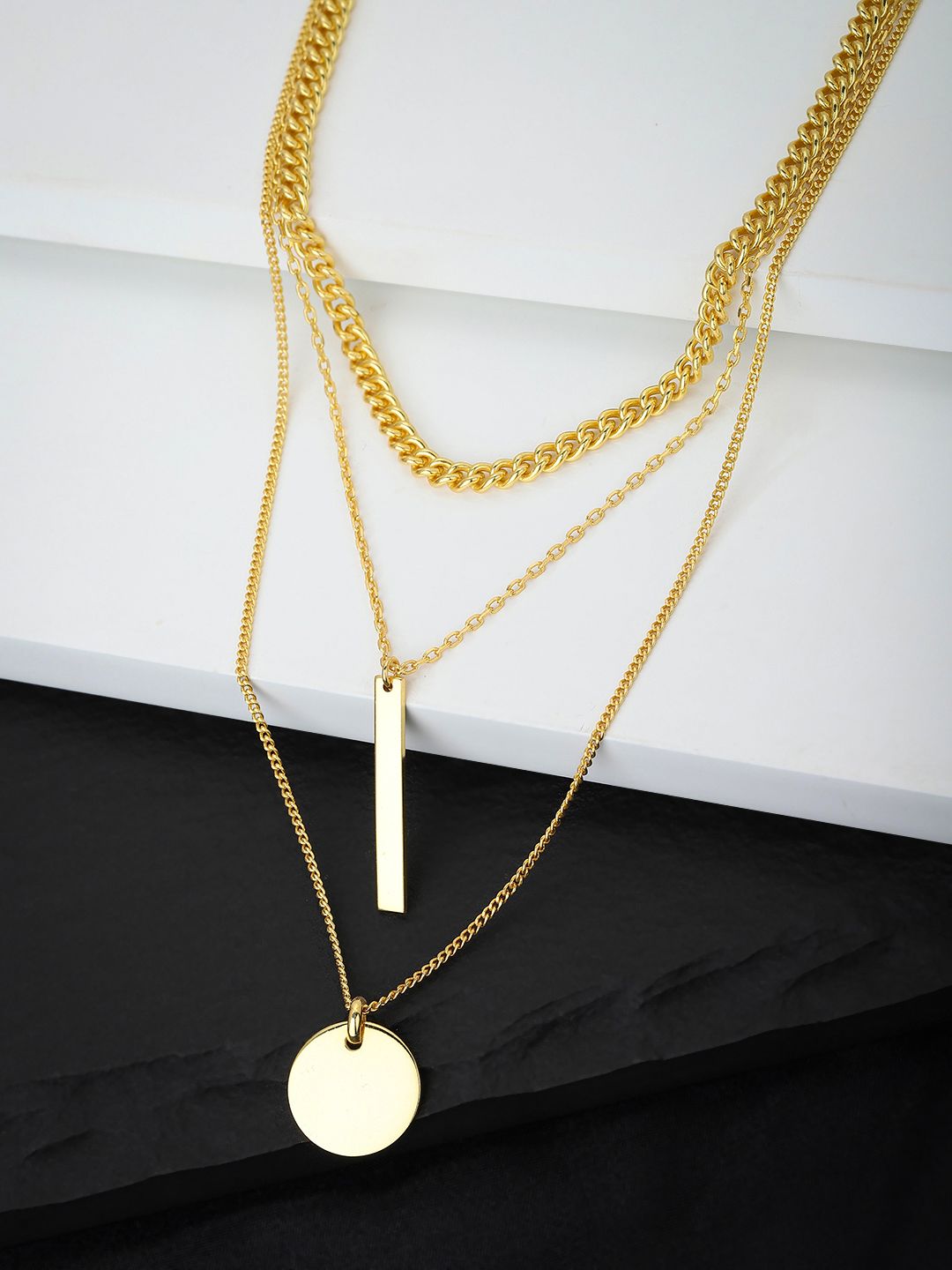 Carlton London Gold-Toned Brass Gold-Plated Layered Necklace Price in India