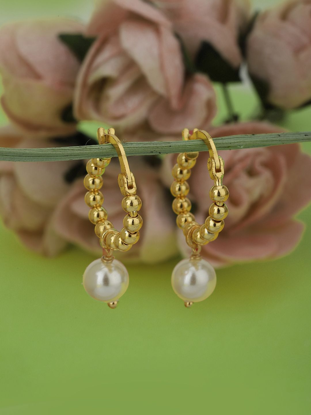 Carlton London White Gold-Plated Pearl Beaded Drop Earrings Price in India