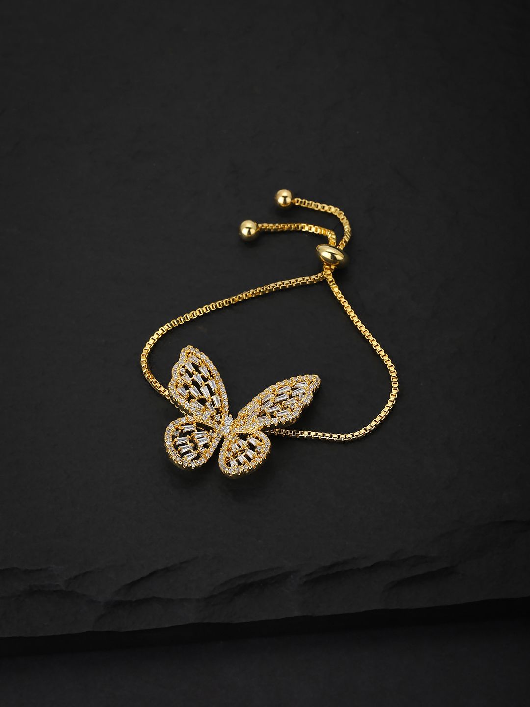 Carlton London Women Gold-Plated Cubic Zirconia Handcrafted Butterfly Charm Bracelet Price in India