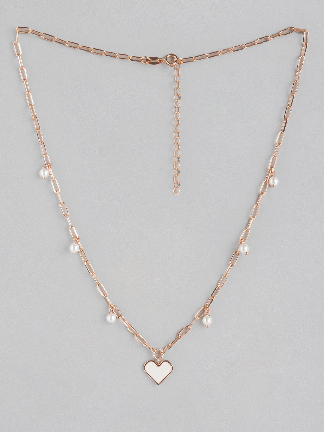 Carlton London Rose Gold & White Brass Rose Gold-Plated Enamelled Necklace Price in India