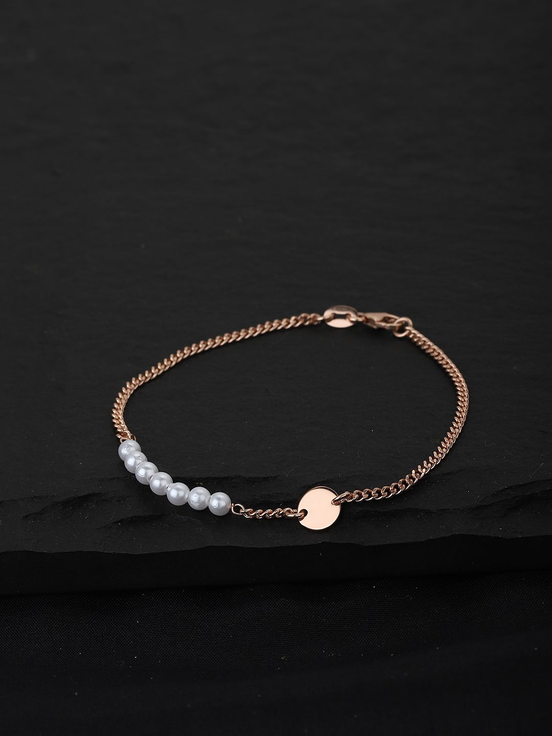 Carlton London Women White Rose Gold-Plated Pearls Beaded Handcrafted Link Bracelet Price in India
