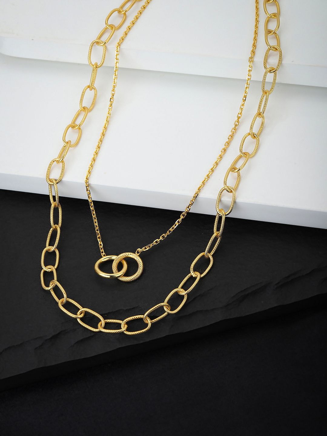 Carlton London Gold-Toned Brass Gold-Plated Layered Necklace Price in India