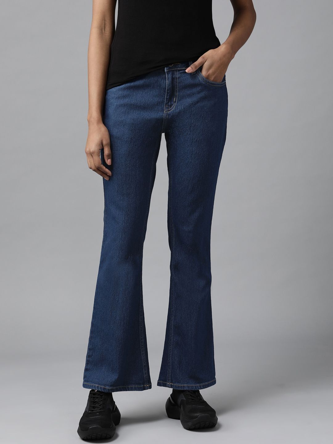 The Roadster Lifestyle Co Women Blue Bootcut Stretchable Jeans Price in India