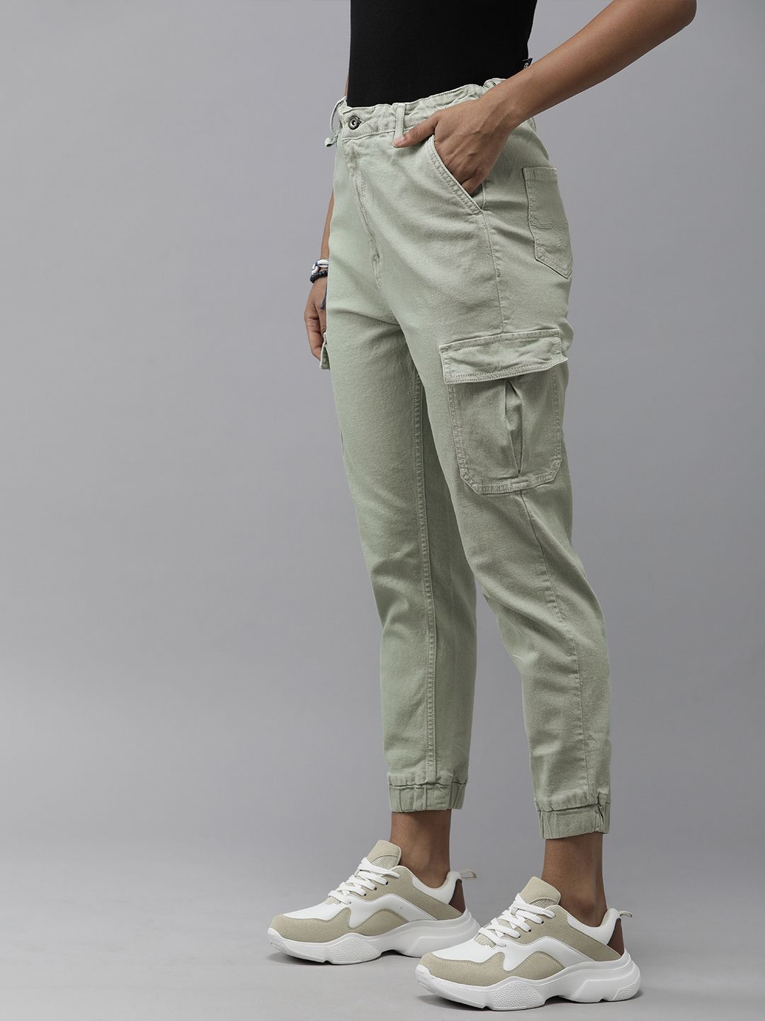 The Roadster Lifestyle Co. Women Sage Green Jogger High-Rise Stretchable Casual Joggers Price in India