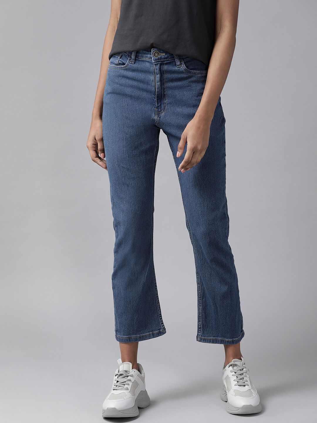 The Roadster Lifestyle Co Women Navy Blue Straight Fit Stretchable Cropped  Jeans Price in India