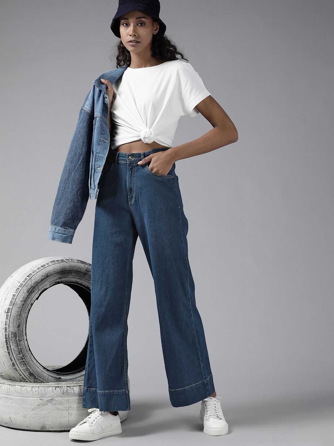 The Roadster Lifestyle Co Women Blue Wide Leg Stretchable Jeans Price in India