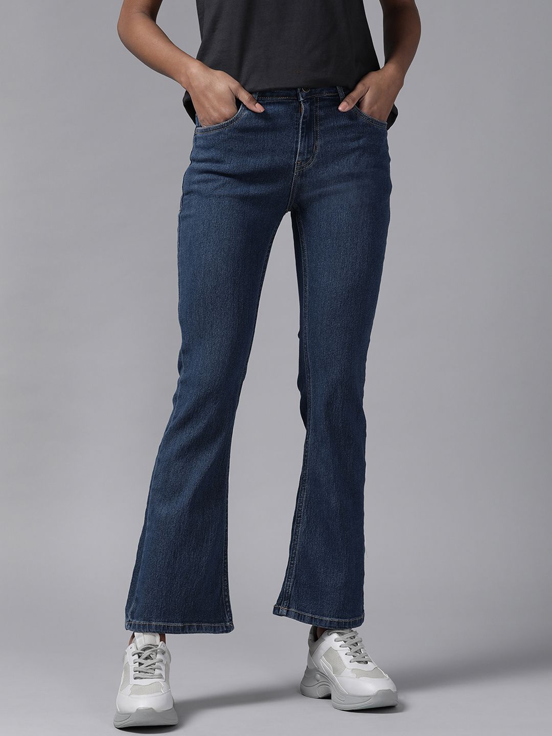 The Roadster Lifestyle Co Women Navy Blue Flared Stretchable Jeans Price in India