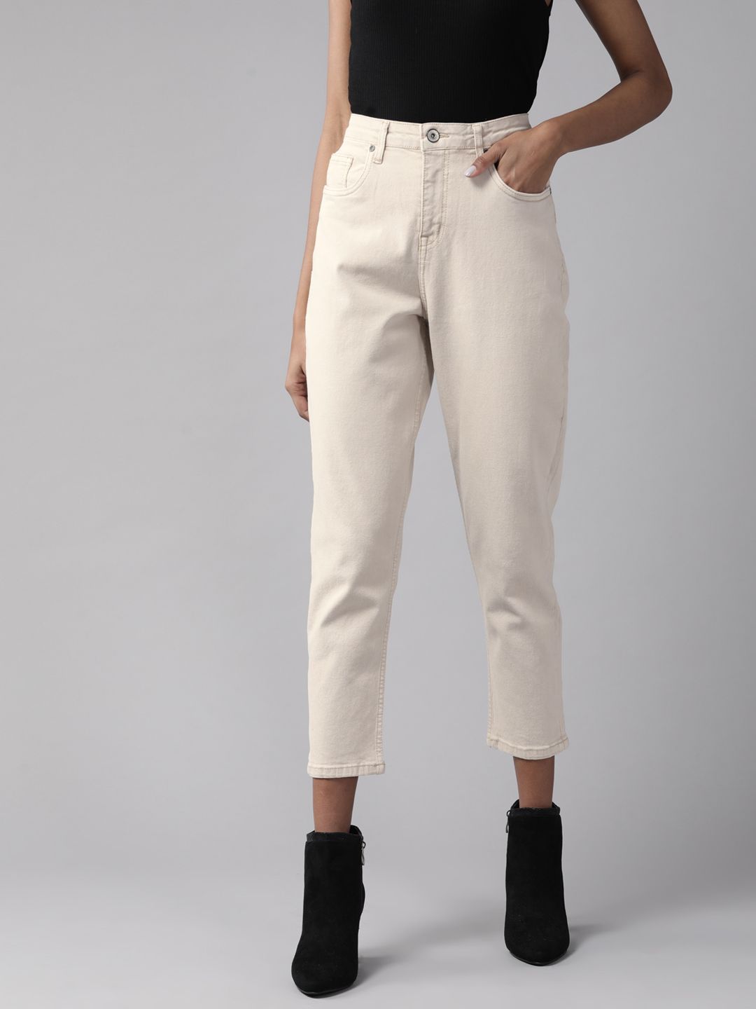 The Roadster Lifestyle Co Women Beige Solid High-Rise Stretchable Jeans Price in India
