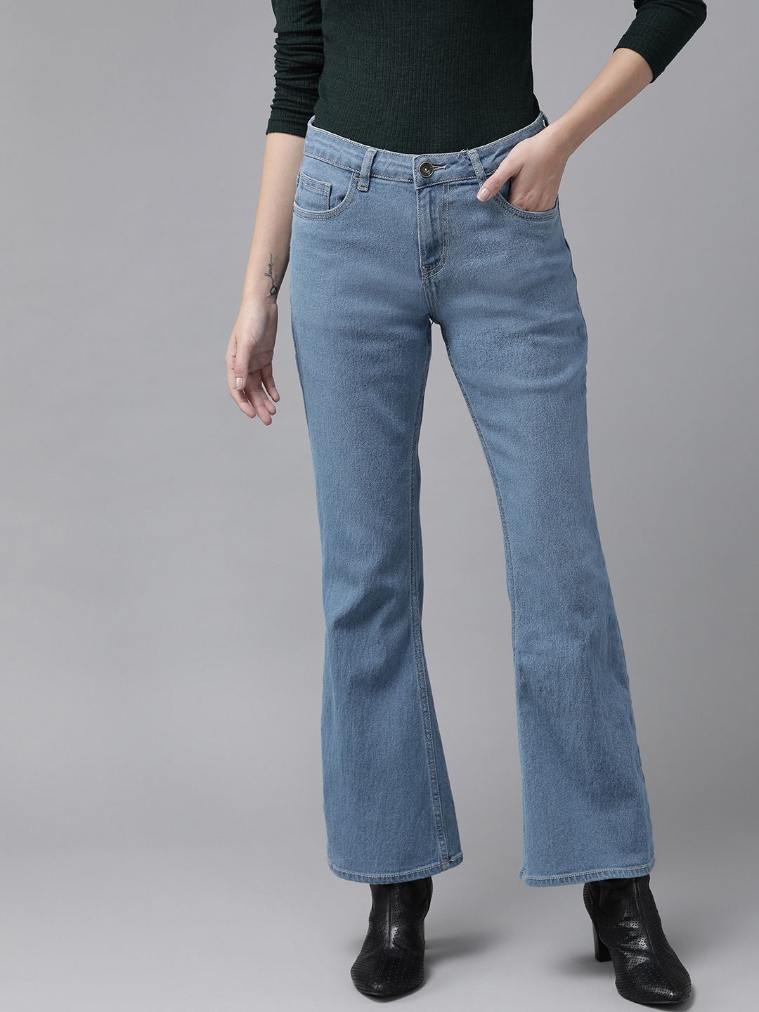 Roadster Women Blue Flared Stretchable Jeans Price in India