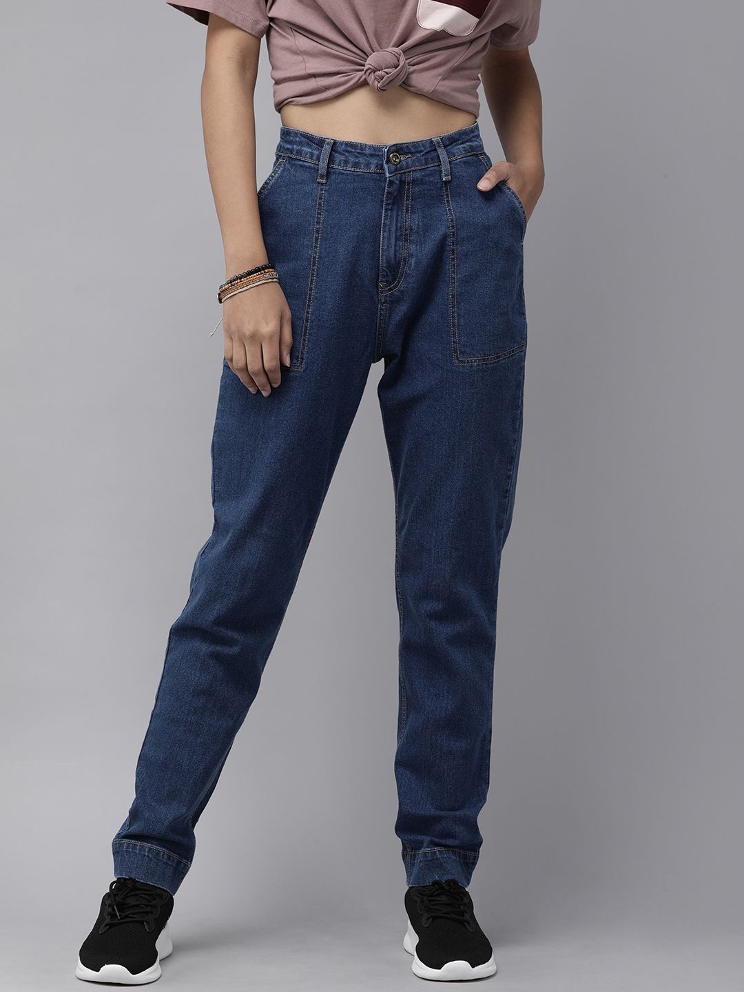 The Roadster Lifestyle Co Women Blue Boyfriend Fit High-Rise Jeans Price in India