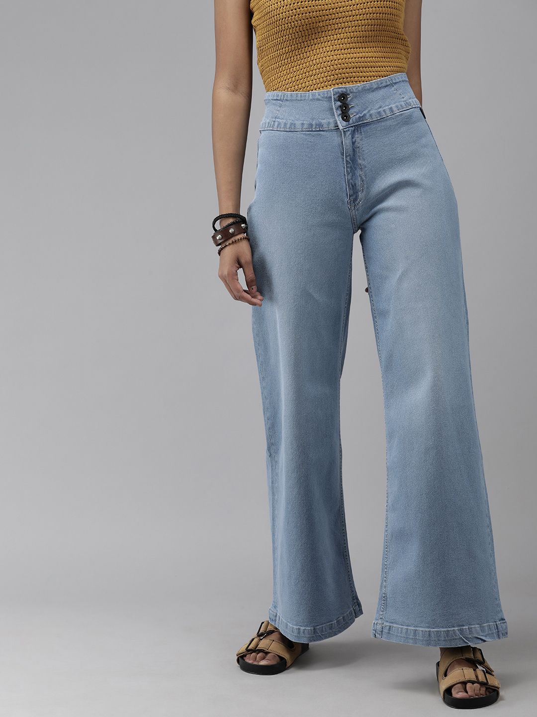 The Roadster Lifestyle Co Women Blue Bootcut High-Rise Heavy Fade Stretchable Jeans Price in India