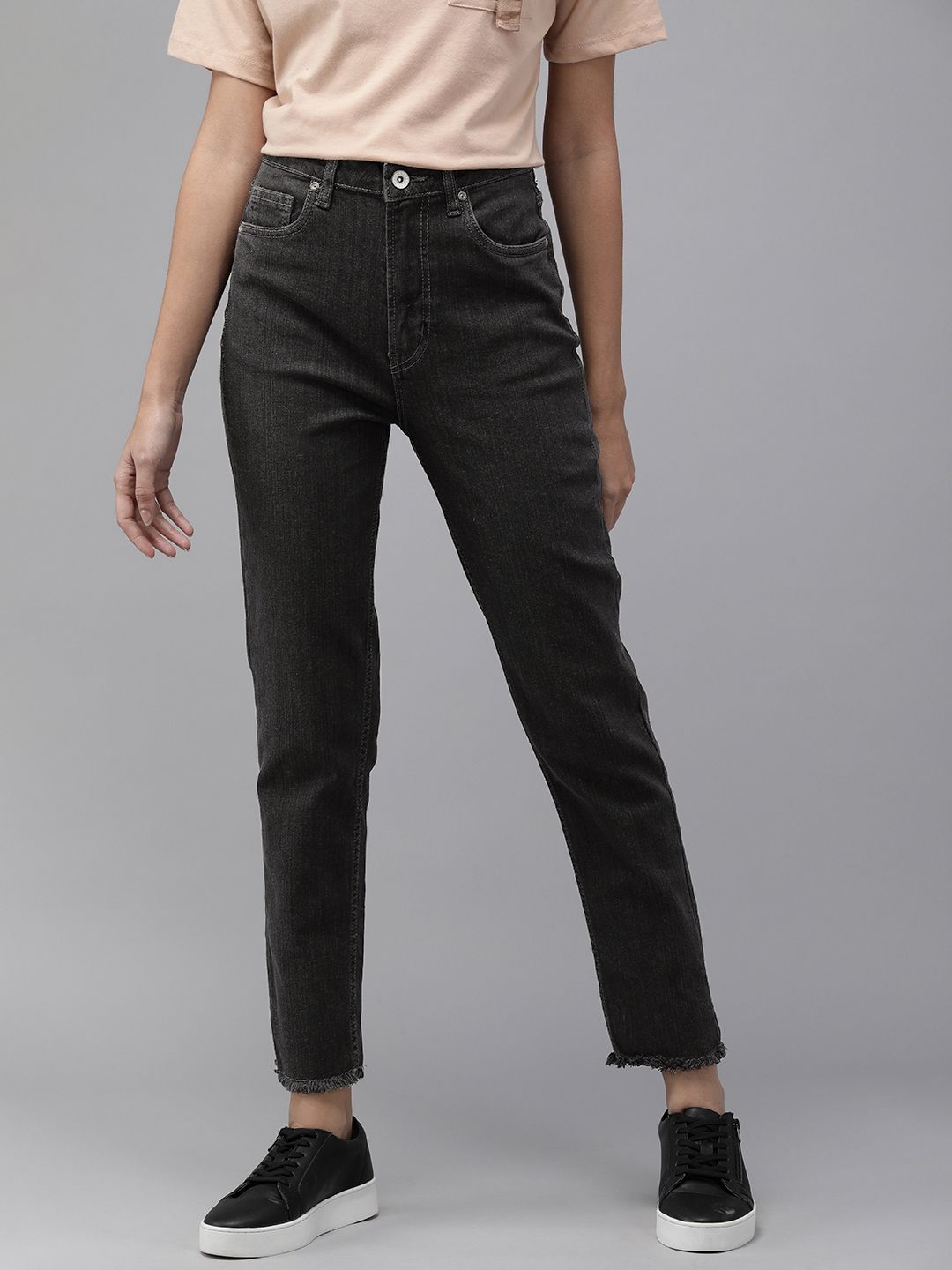The Roadstyle Lifestyle Co. Women Charcoal Straight Fit High-Rise Stretchable Jeans Price in India