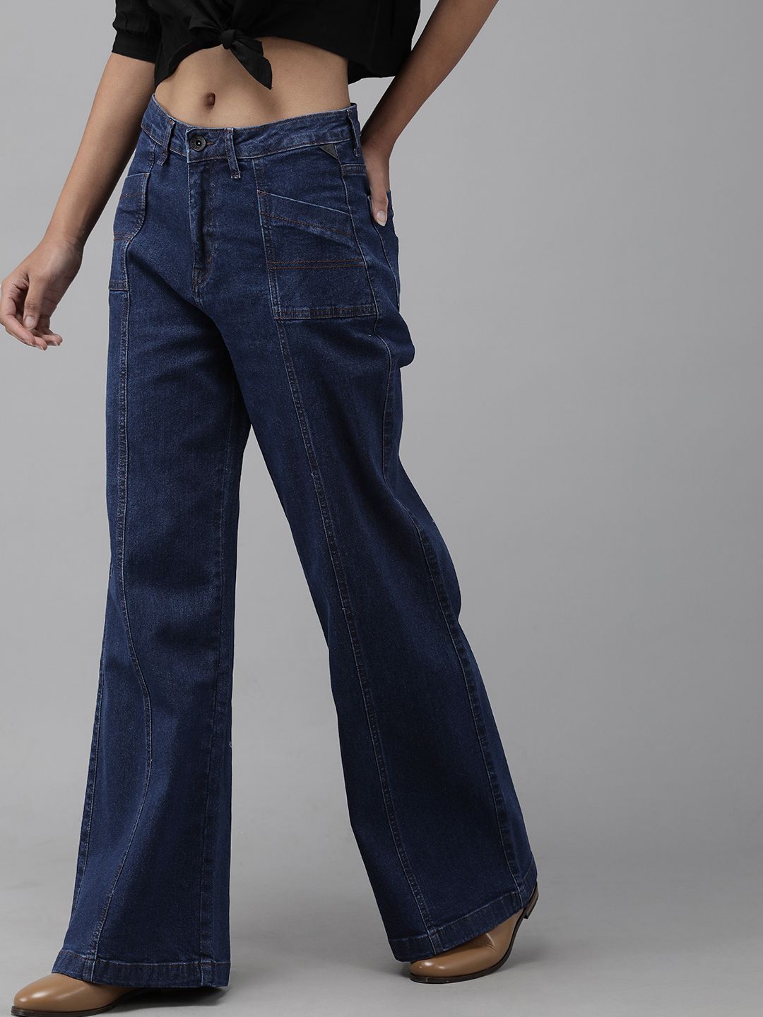 The Roadster Lifestyle Co Women Blue Wide Leg High-Rise Stretchable Jeans Price in India