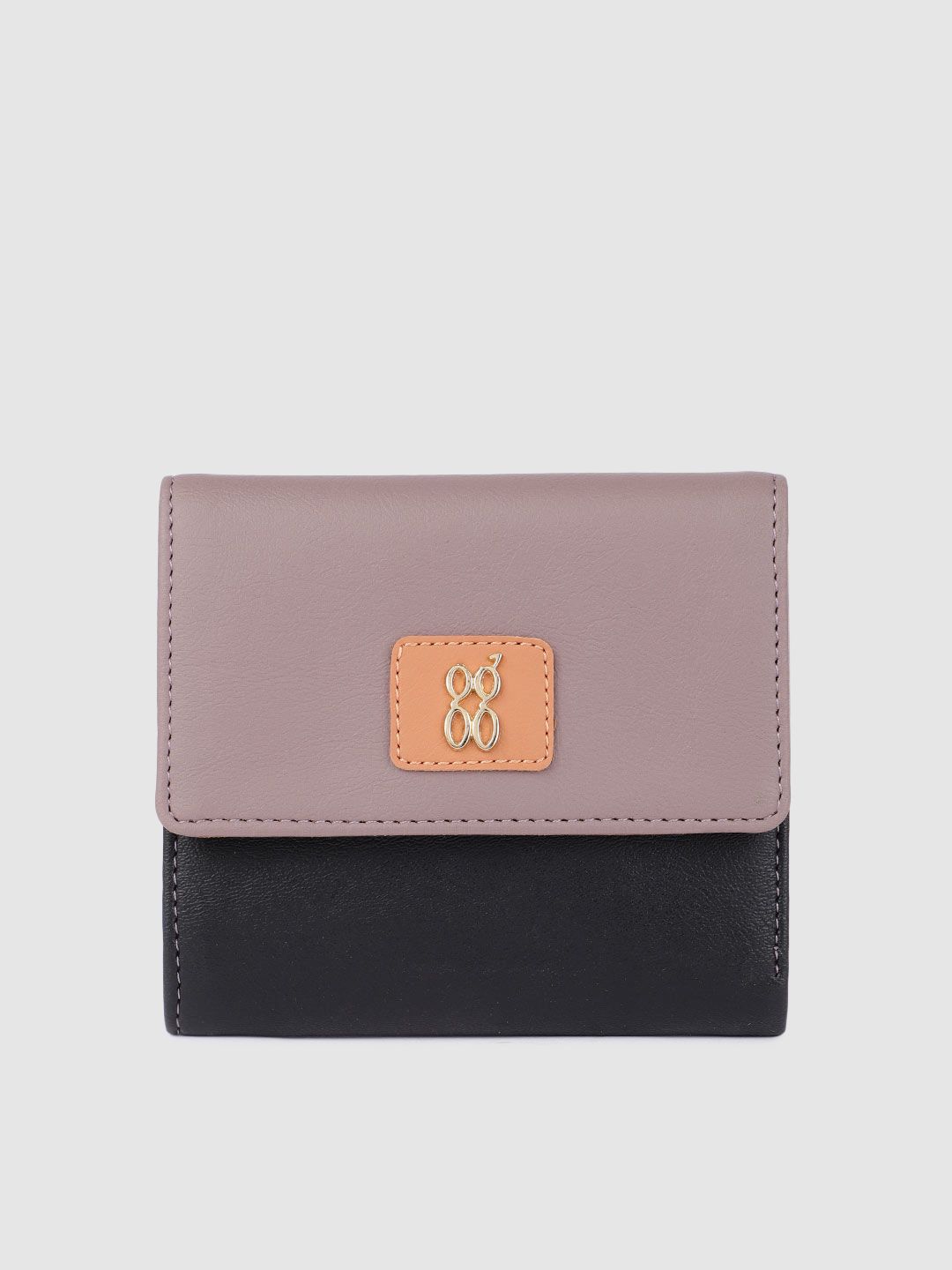 Baggit Women Black & Lavender Colourblocked Three Fold Wallet Price in India