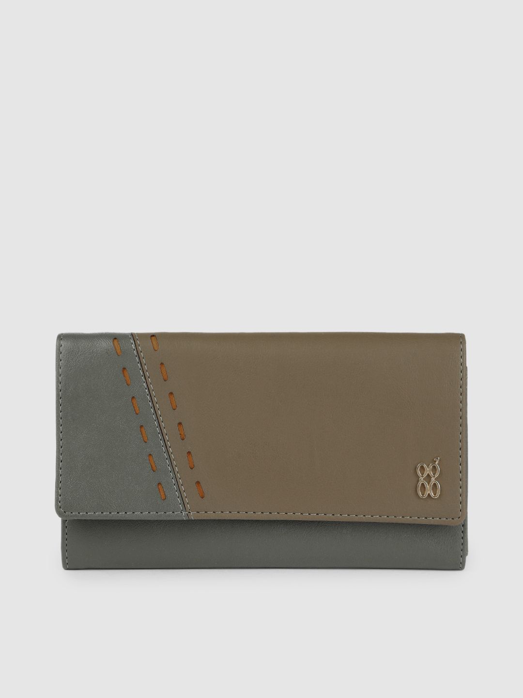 Baggit Women Grey & Olive Green Solid Cut Work Synthetic Three Fold Wallet Price in India