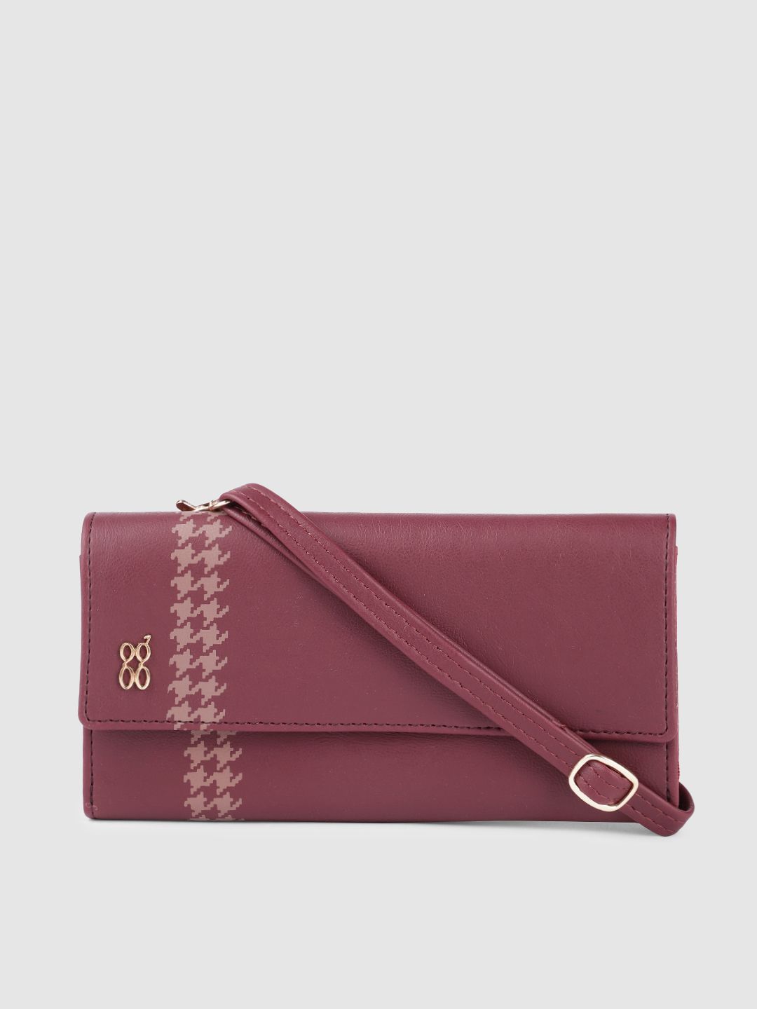 Baggit Women Burgundy Solid Synthetic Two Fold Wallet with Sling Strap Price in India