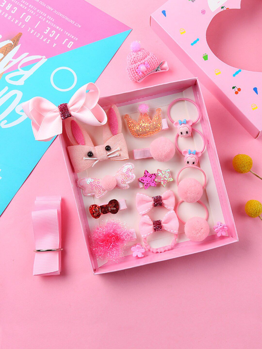 Buy Yellow Chimes Girls Pack Of 18 Pink Hair Accessories Gift Set