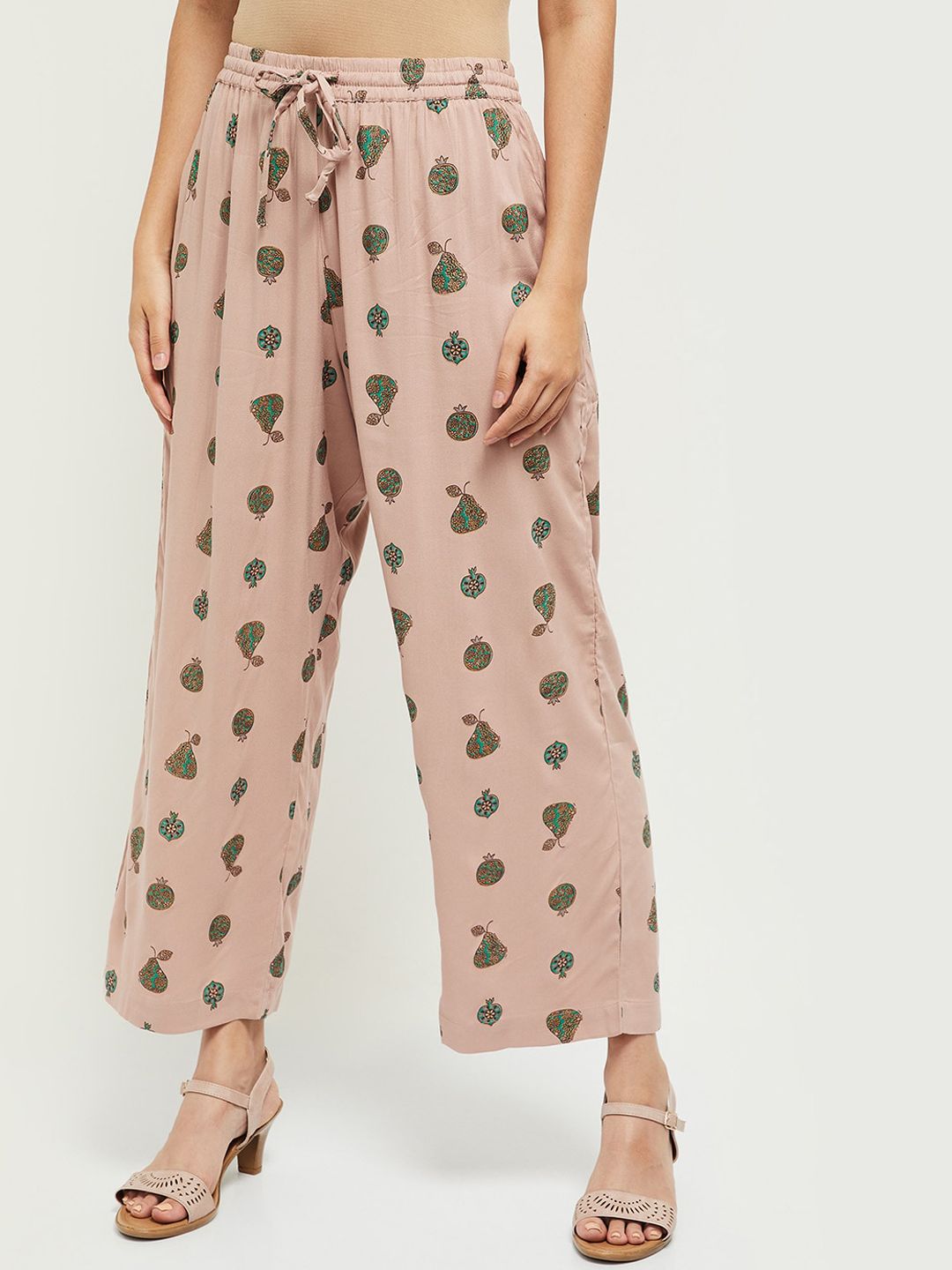 max Women Pink Printed Parallel Trousers Price in India