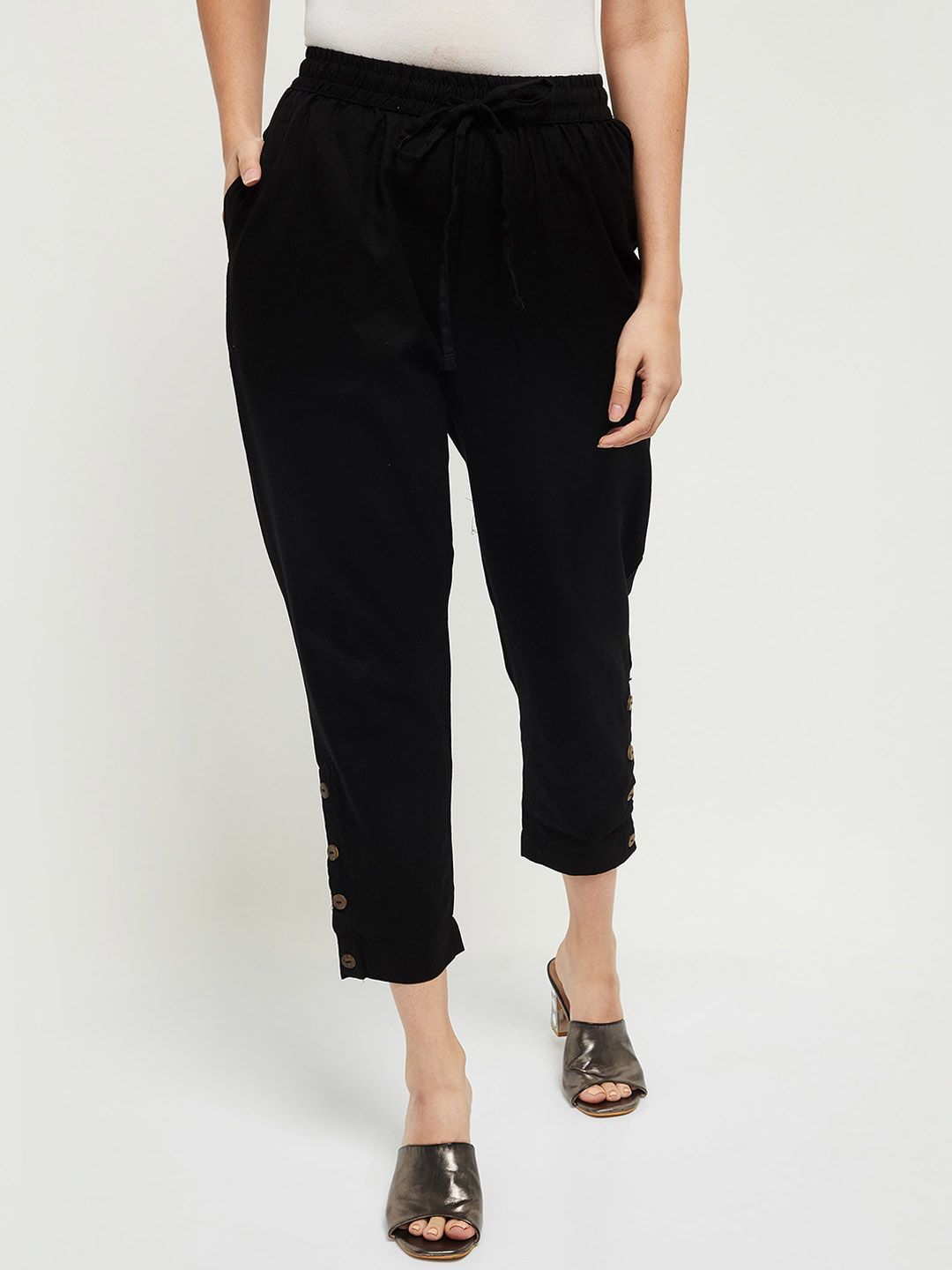 max Women Black Trousers Price in India