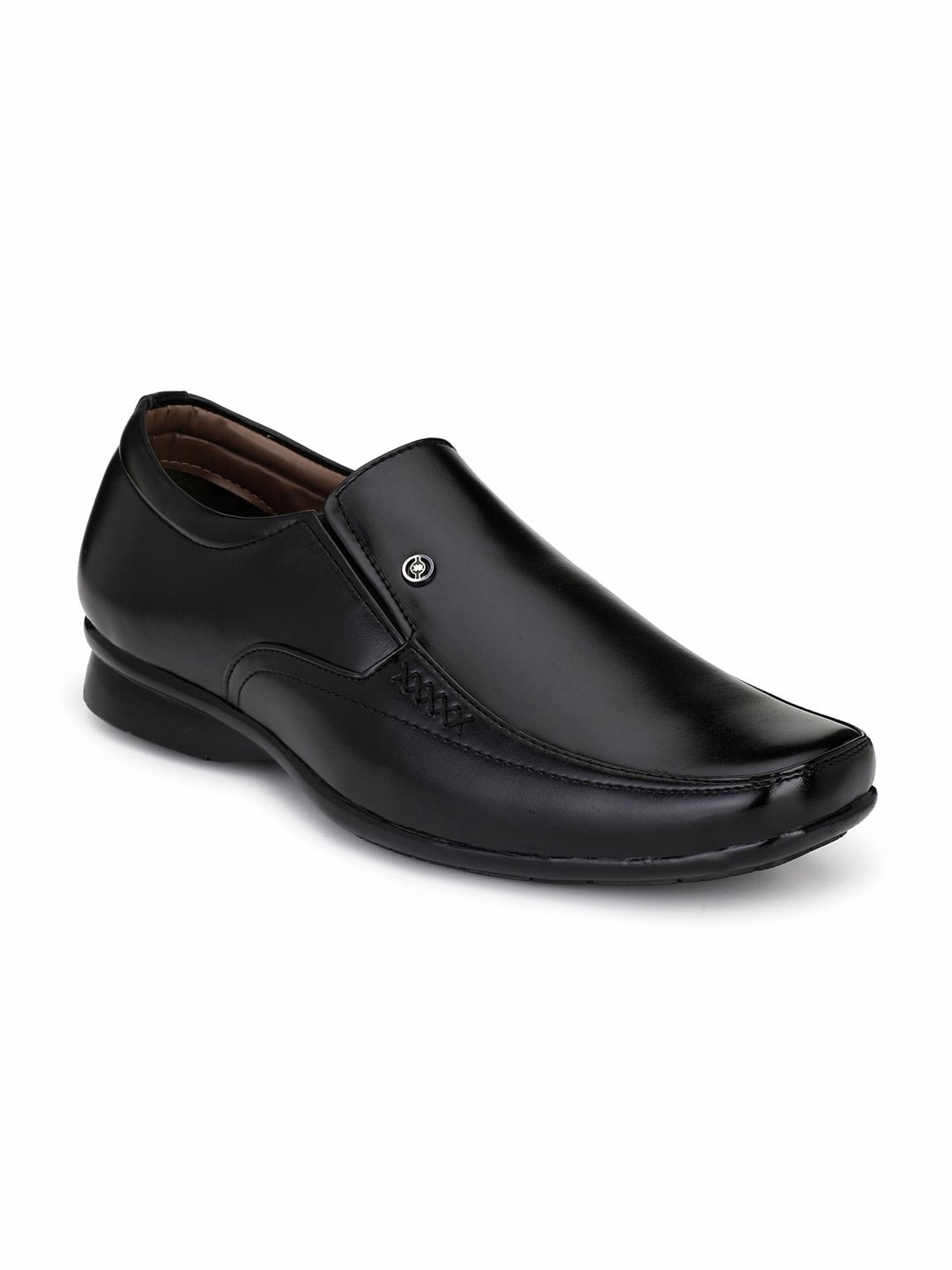 RL Rocklin Men Men Black Solid Synthetic Leather Formal Slip-Ons