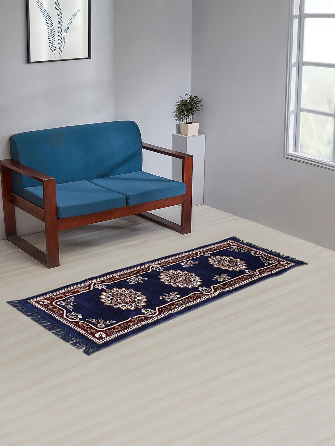 KLOTTHE Blue & Brown Floral Printed Cotton Carpet Price in India