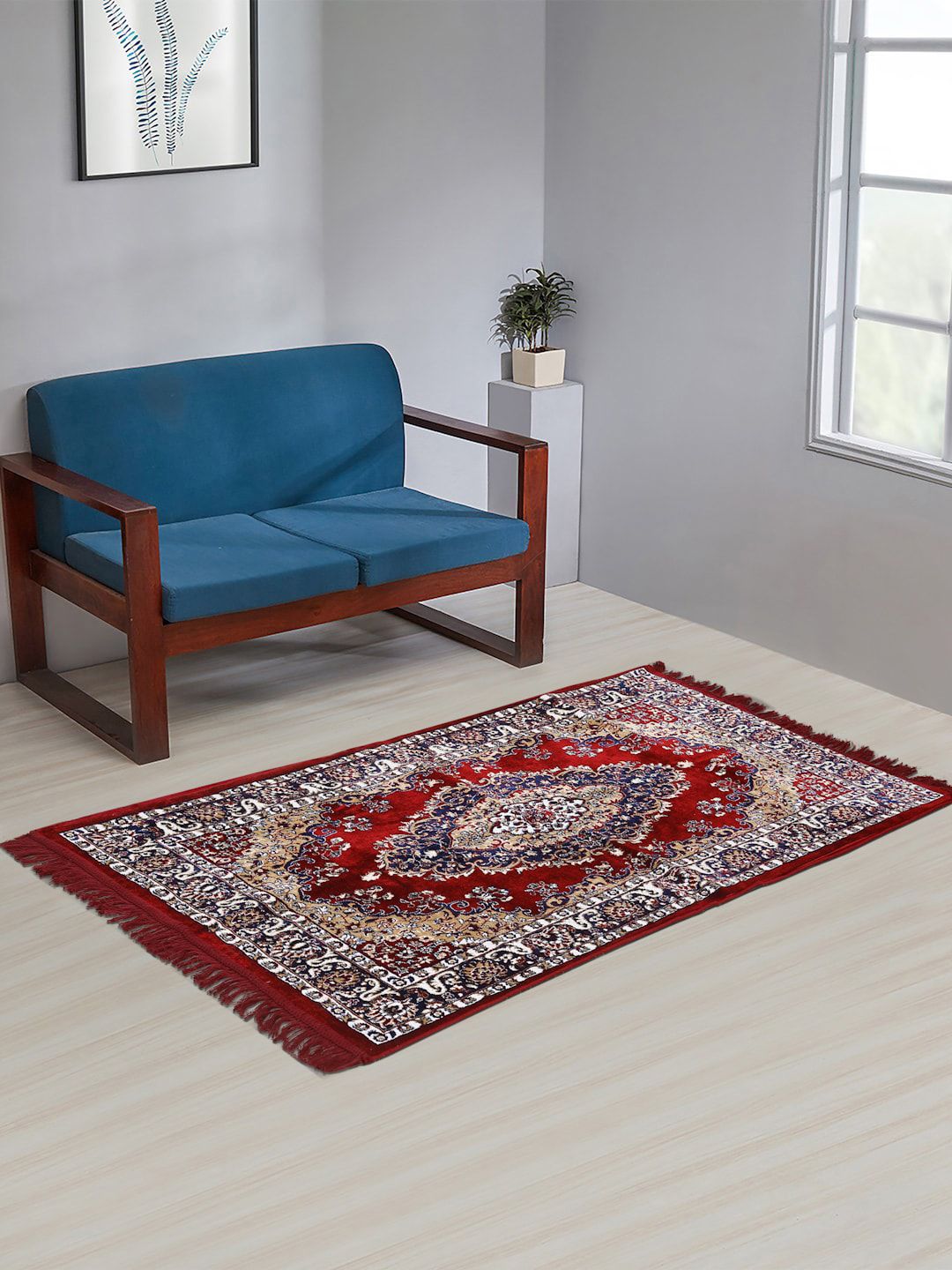 KLOTTHE Maroon Floral Patterned Rectangular Carpet Price in India