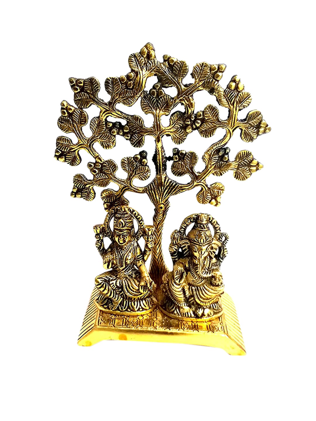 WENS Gold Toned Laxmi Ganesh Idol Sitting Under Tree For Diwali Home Decoartion Price in India