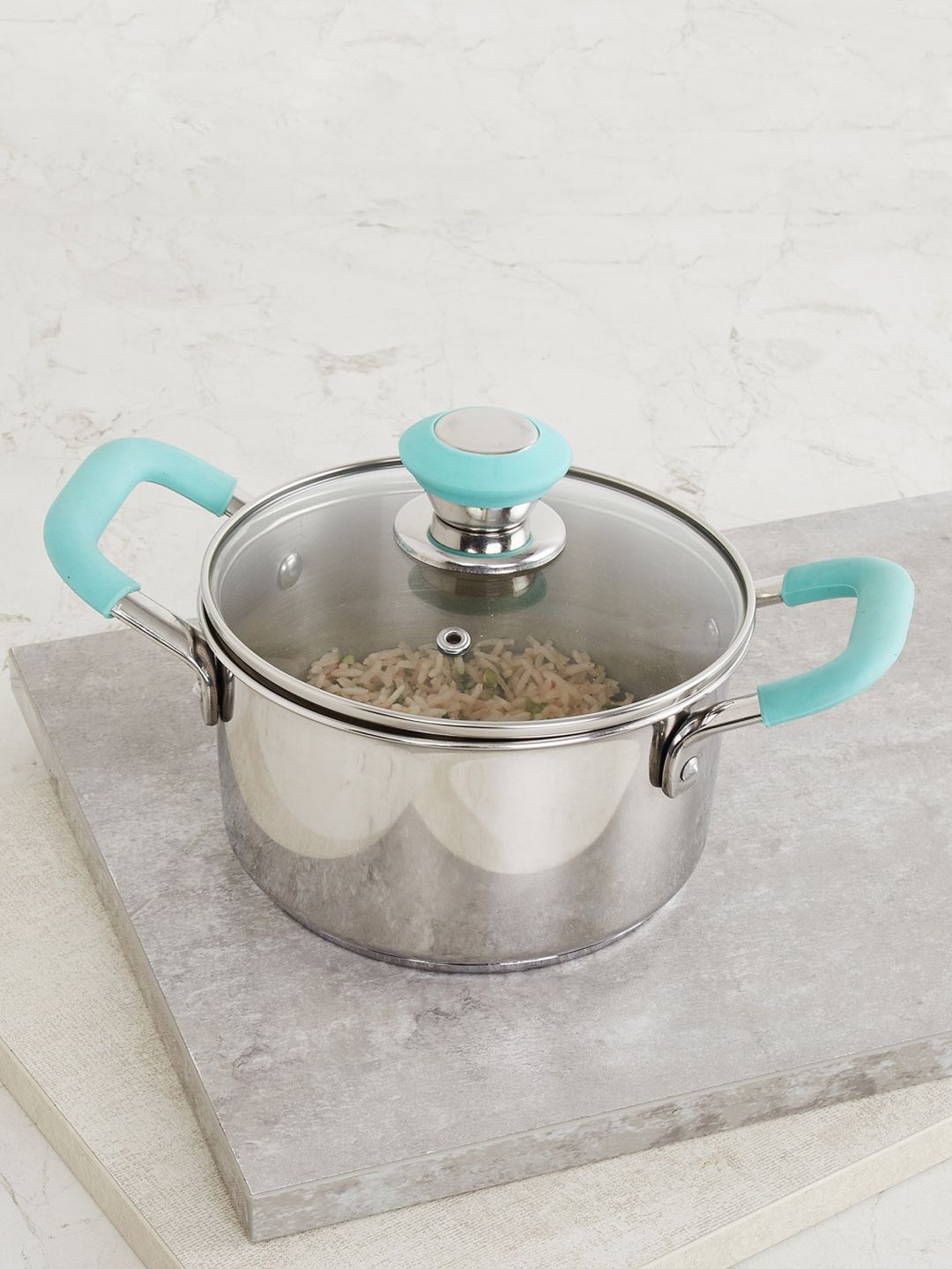 Home Centre Steel-Toned & Turquoise Blue Stainless Steel Casserole With Lid Price in India