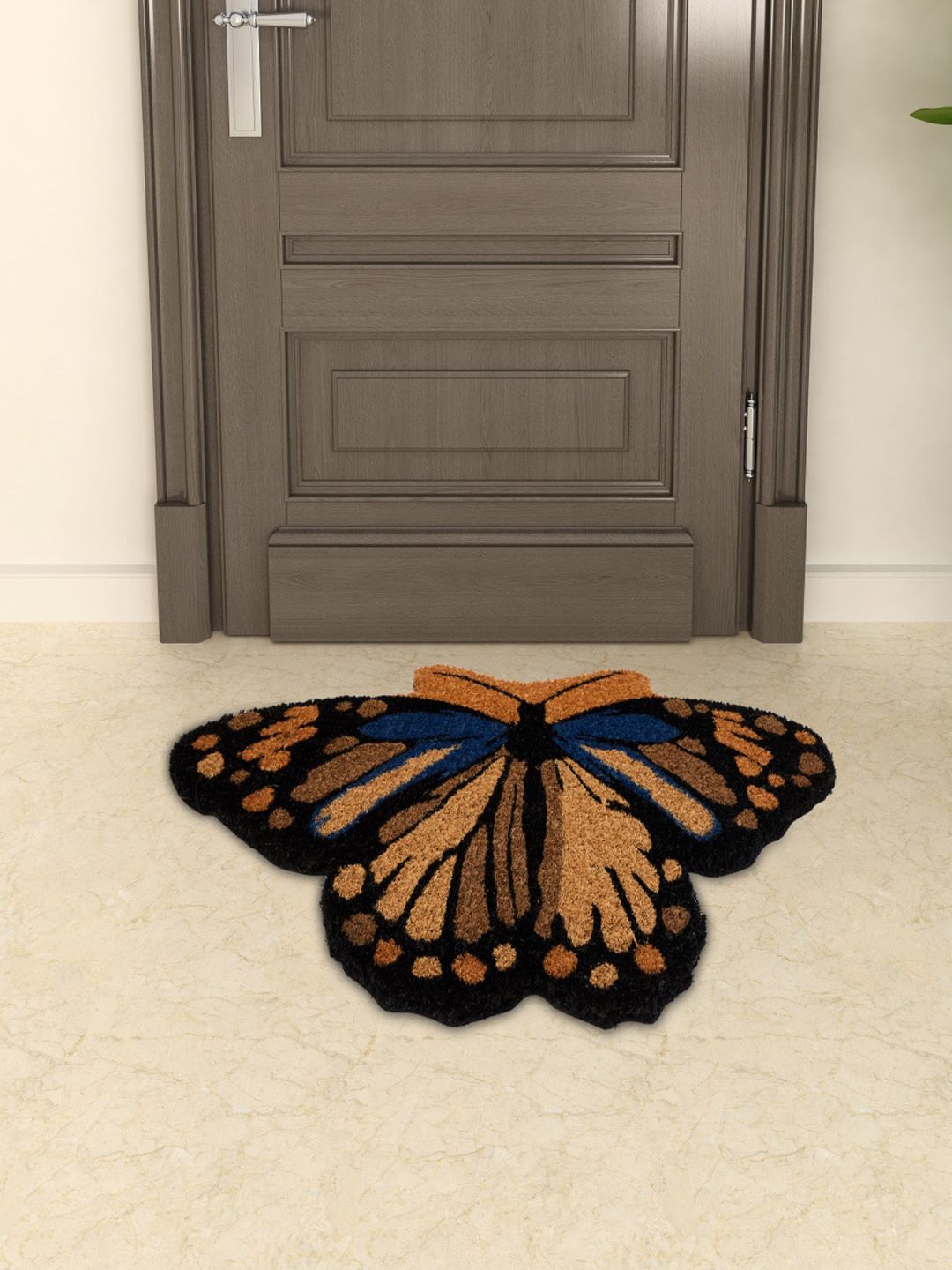 Home Centre Brown & Navy Blue Butterfly Anti-Skid Doormat Price in India