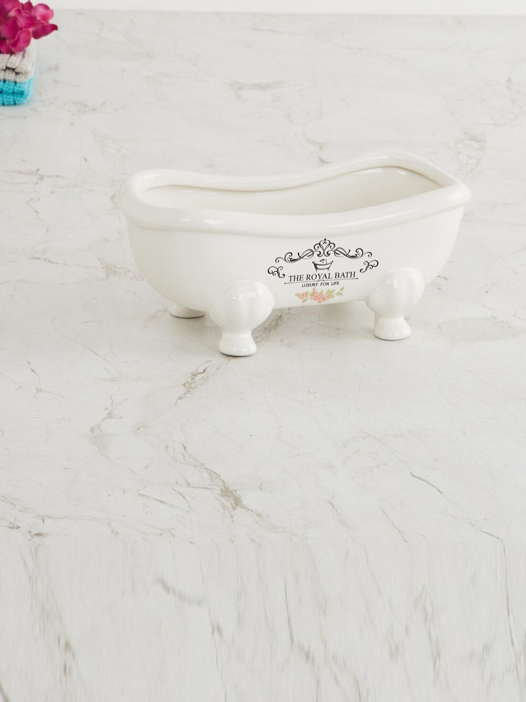 Home Centre  White Printed The Royal Bath Ceramic Soap Tray Price in India