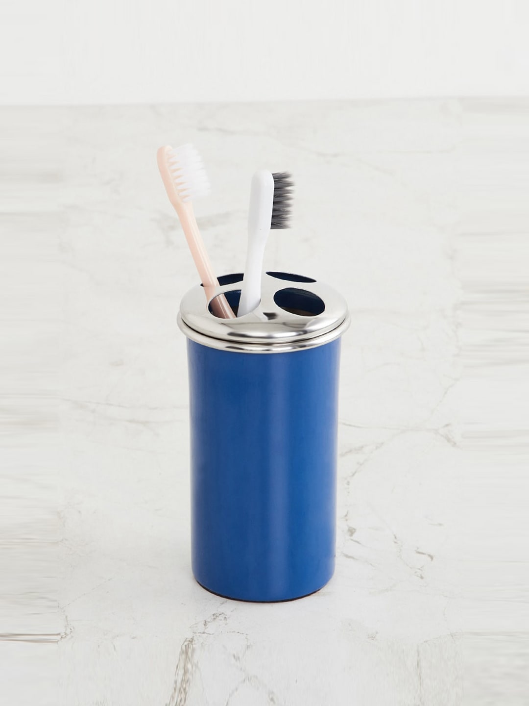 Home Centre Blue Solid Stainless Steel Toothbrush Holder - 12x6cm Price in India