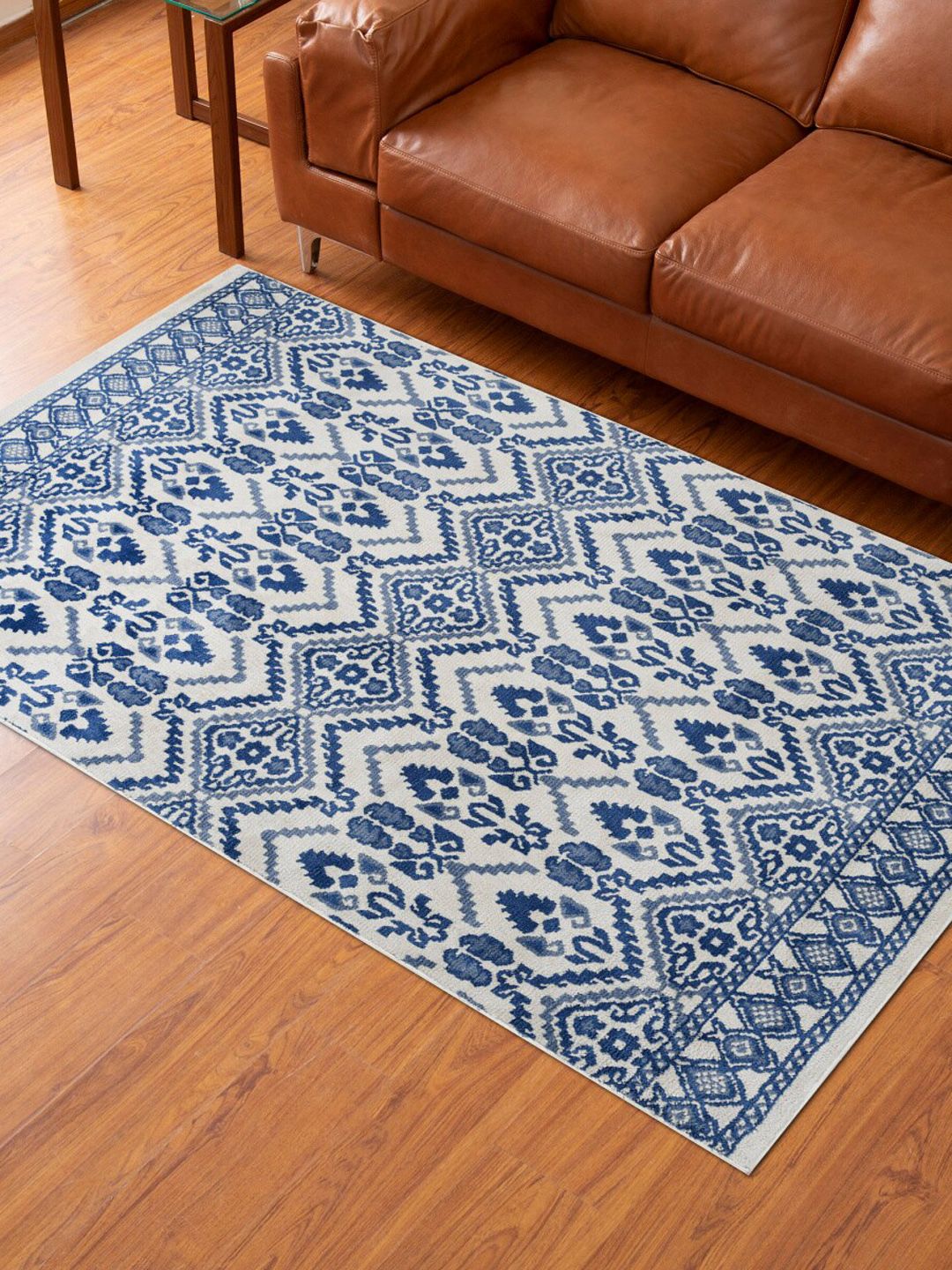 Home Centre Savanna Blue Woven Textured Polyester Carpet - 120x180cm Price in India