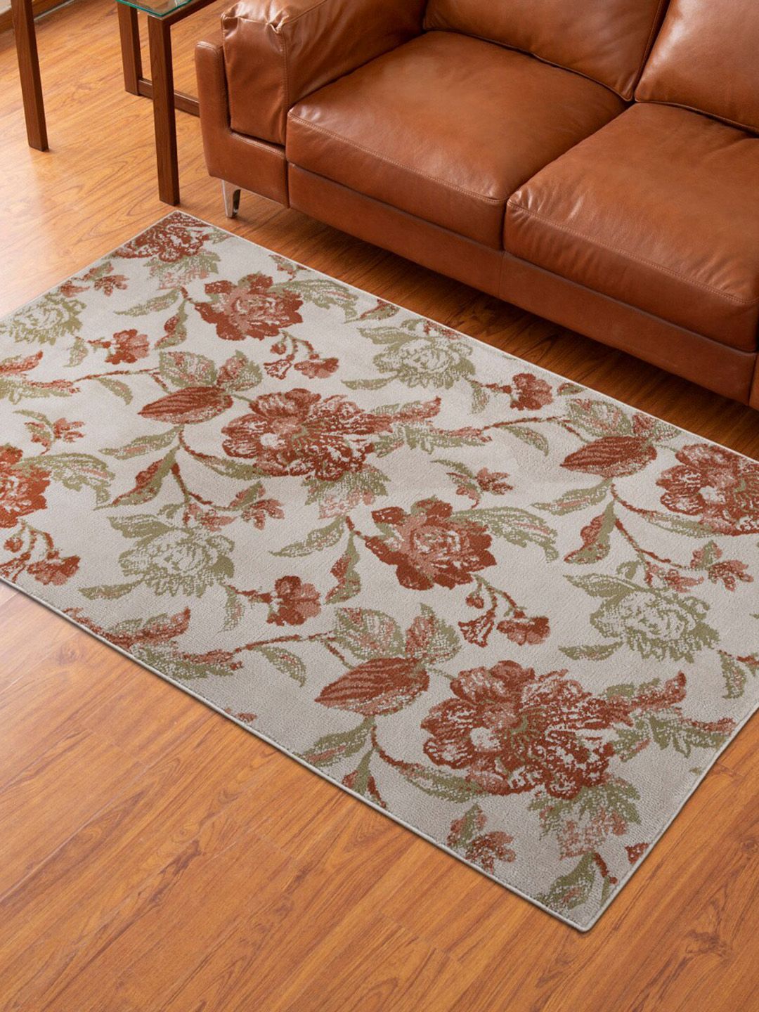 Home Centre Savanna Beige Floral Textured Polyester Area Carpet Price in India