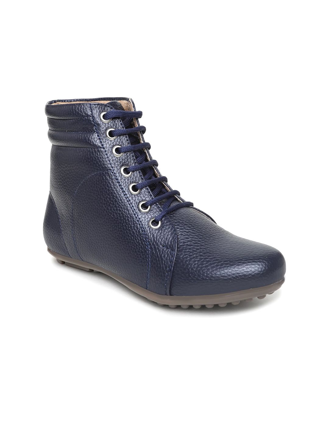 VALIOSAA Women Navy Blue Textured Flat Boots Price in India