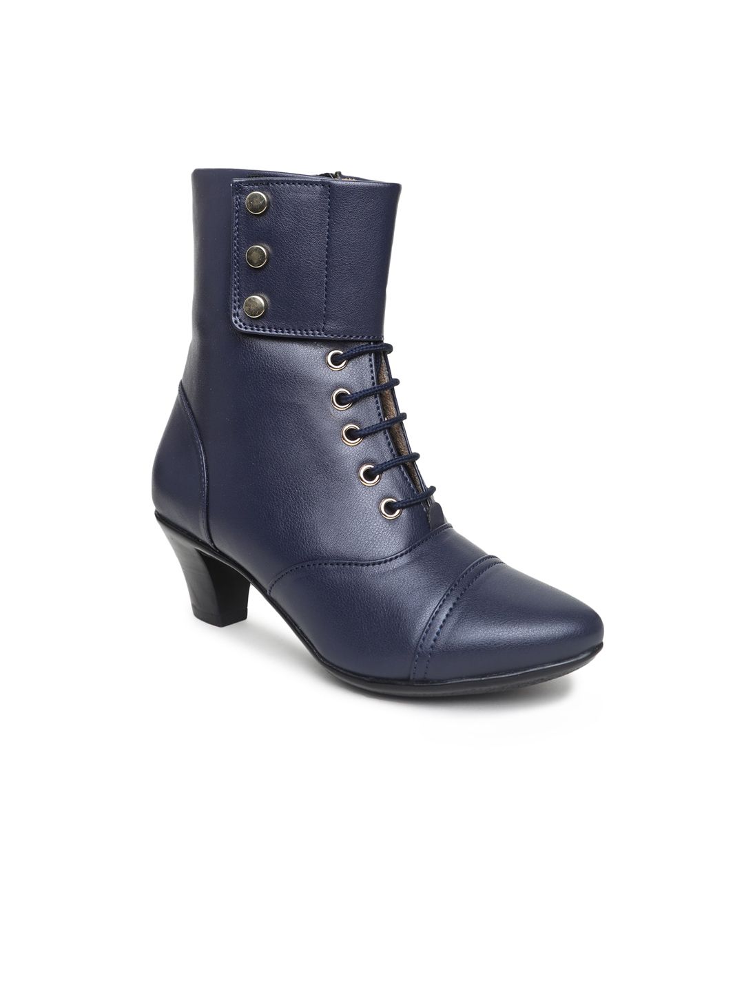 VALIOSAA Navy Blue Kitten Heeled Boots Price in India