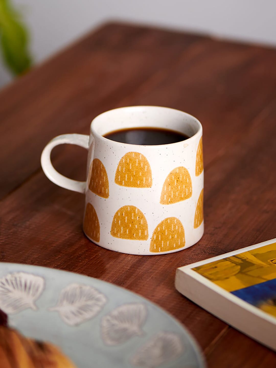 Chumbak Yellow & Off White Printed Ceramic Glossy Mug Price in India
