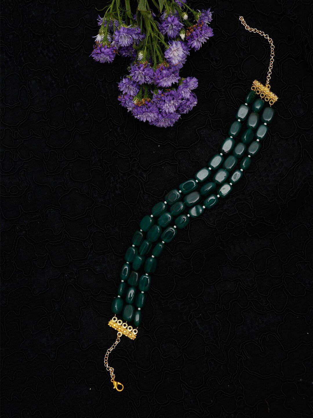 Ruby Raang Gold-Toned & Green Emerald Gold-Plated Layered Choker Price in India