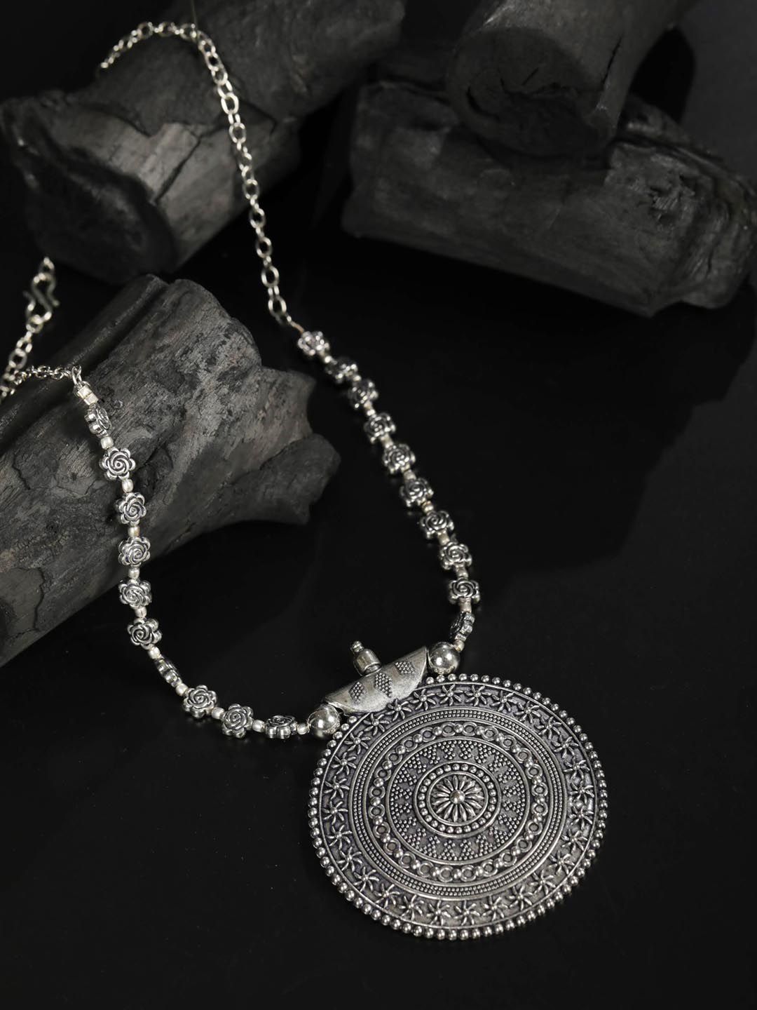 Priyaasi Silver-Toned German Silver Silver-Plated Oxidised Necklace Price in India