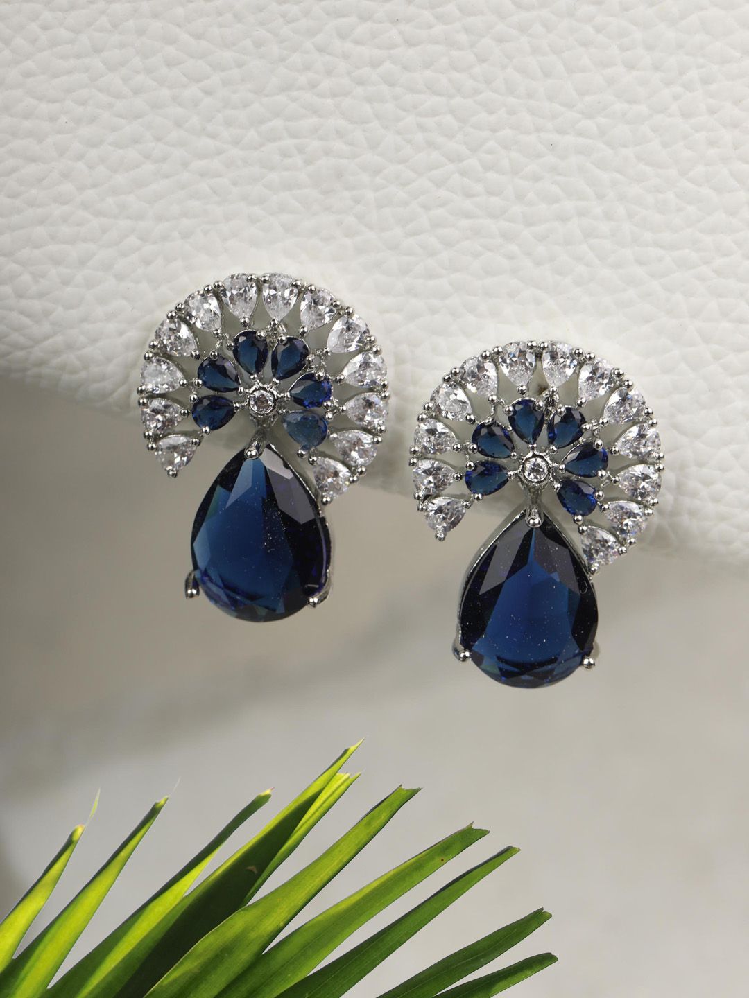 Priyaasi Blue Silver Plated American Diamond Tear Drop Earrings Price in India
